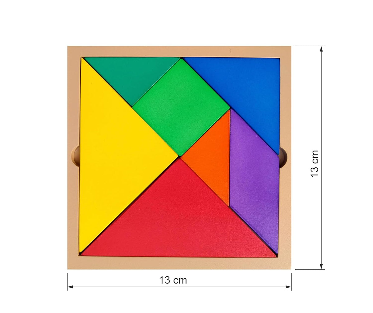 Wooden Tangram Puzzle | 7 Geometric Blocks in Different Color & Shapes & Puzzle Booklet | 13x13 cm | Multicolor Non-T...