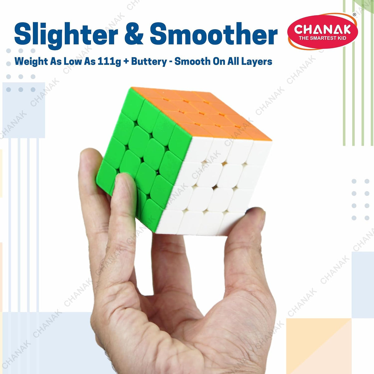 Chanak 4x4 Cube, High Speed Stickerless Cube Puzzle for Kids, Brainstorming Cube for Kids Above 6 Years, BIS Approved.