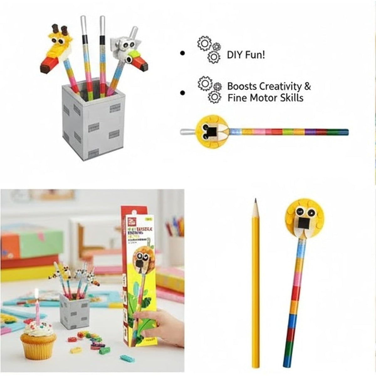 DIY Puzzle Pencil Mate for Kids, Build-Your-Own Animal Pencils, 8-Piece Creative Construction Pencil Set, Educational...