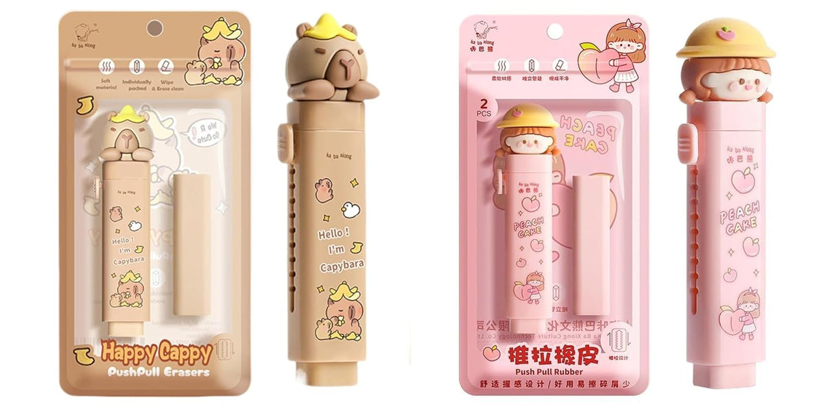 Alokik Enterprise 1 Pcs Cartoon Shaped Cute Erasers Push Pull Design Retractable Erasers Pastel Aesthetic Pencil Eras...