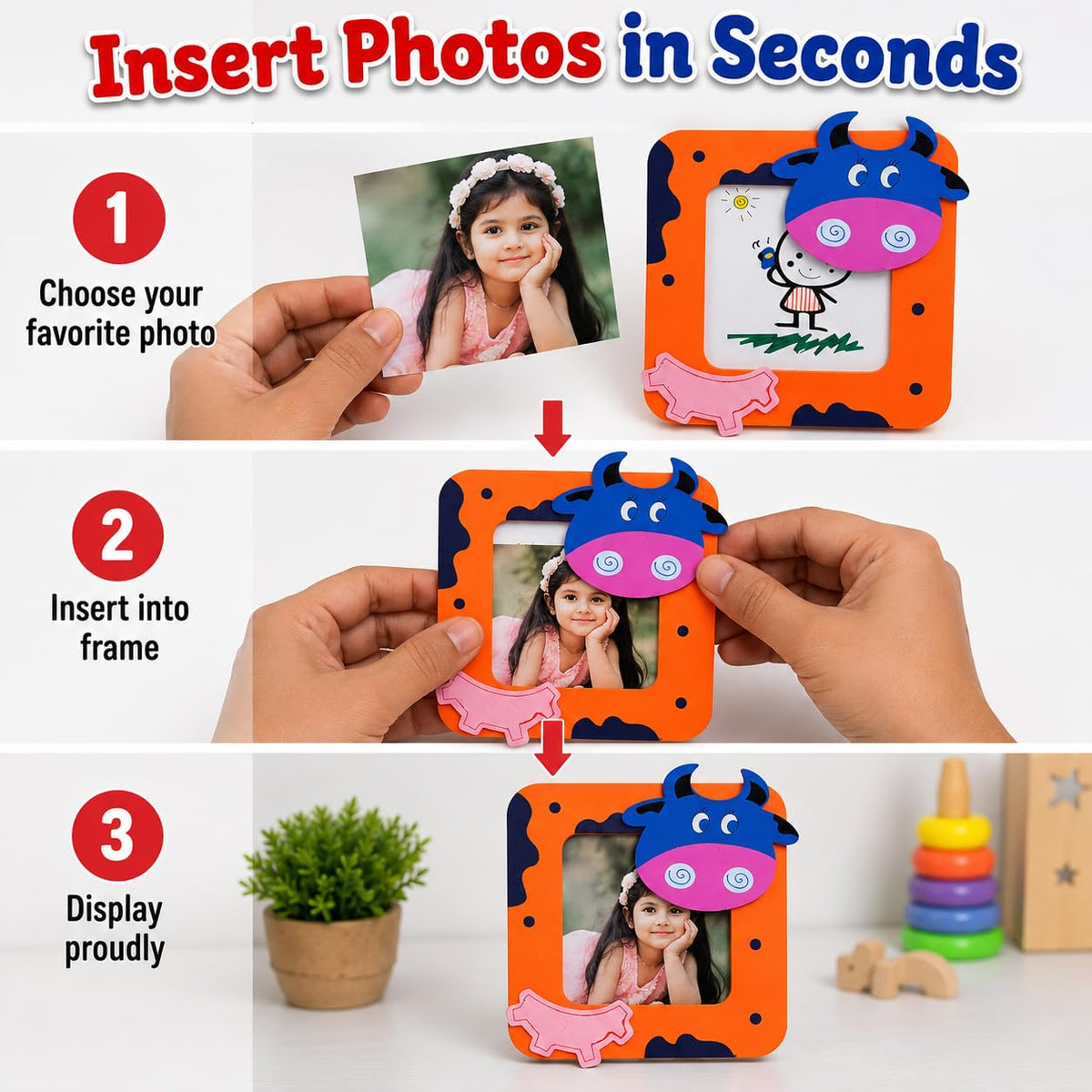 Crackles Beautiful Wood Cute Cartoon Photo Frames For Children Birthday Party Return Gift (Pack Of 12 )