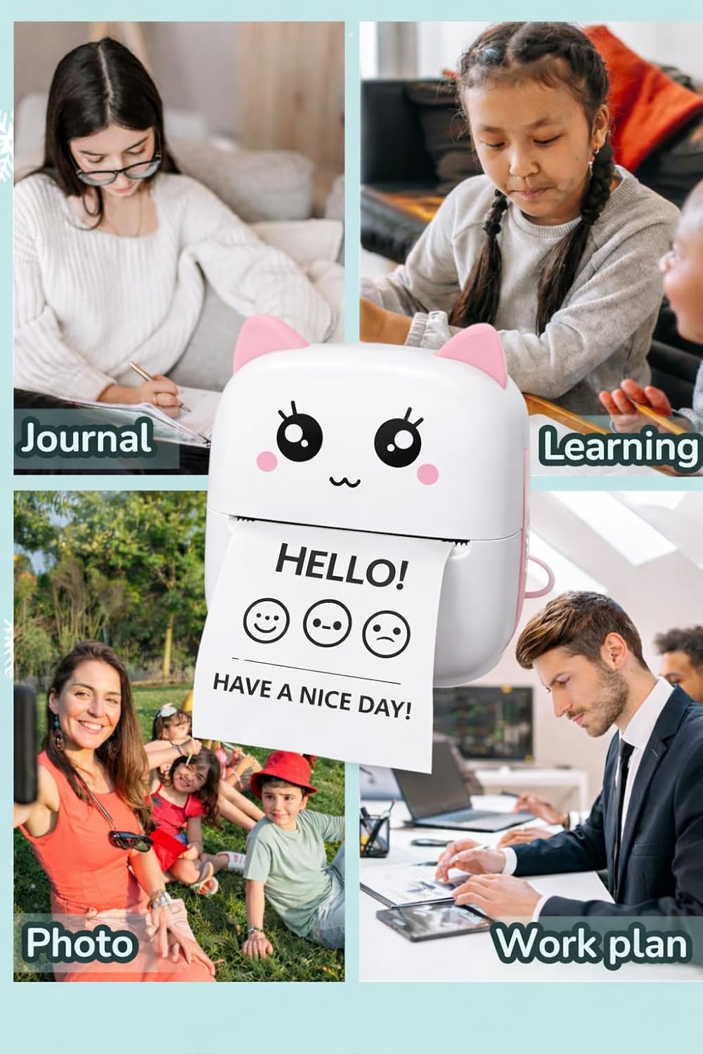 Brand Conquer Mini Bluetooth Thermal Printer for Kids | Cute Kitty Design | Portable & Rechargeable | Ink-Free Printi...