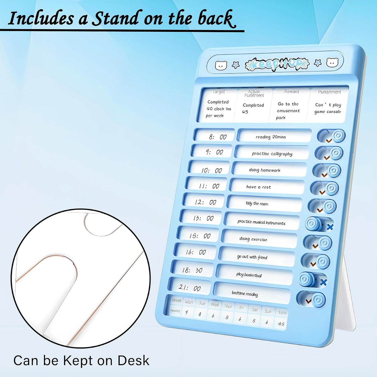 WISHKEY Habit Tracker Daily Planner For Kids And Adult Chore Chart Plastic Checklist Board 7 Detachable Cardstock to ...