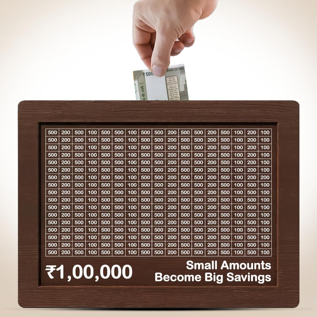 Aarambh Wooden Piggy Bank 1,00,000 Savings Challenge Box Gullak