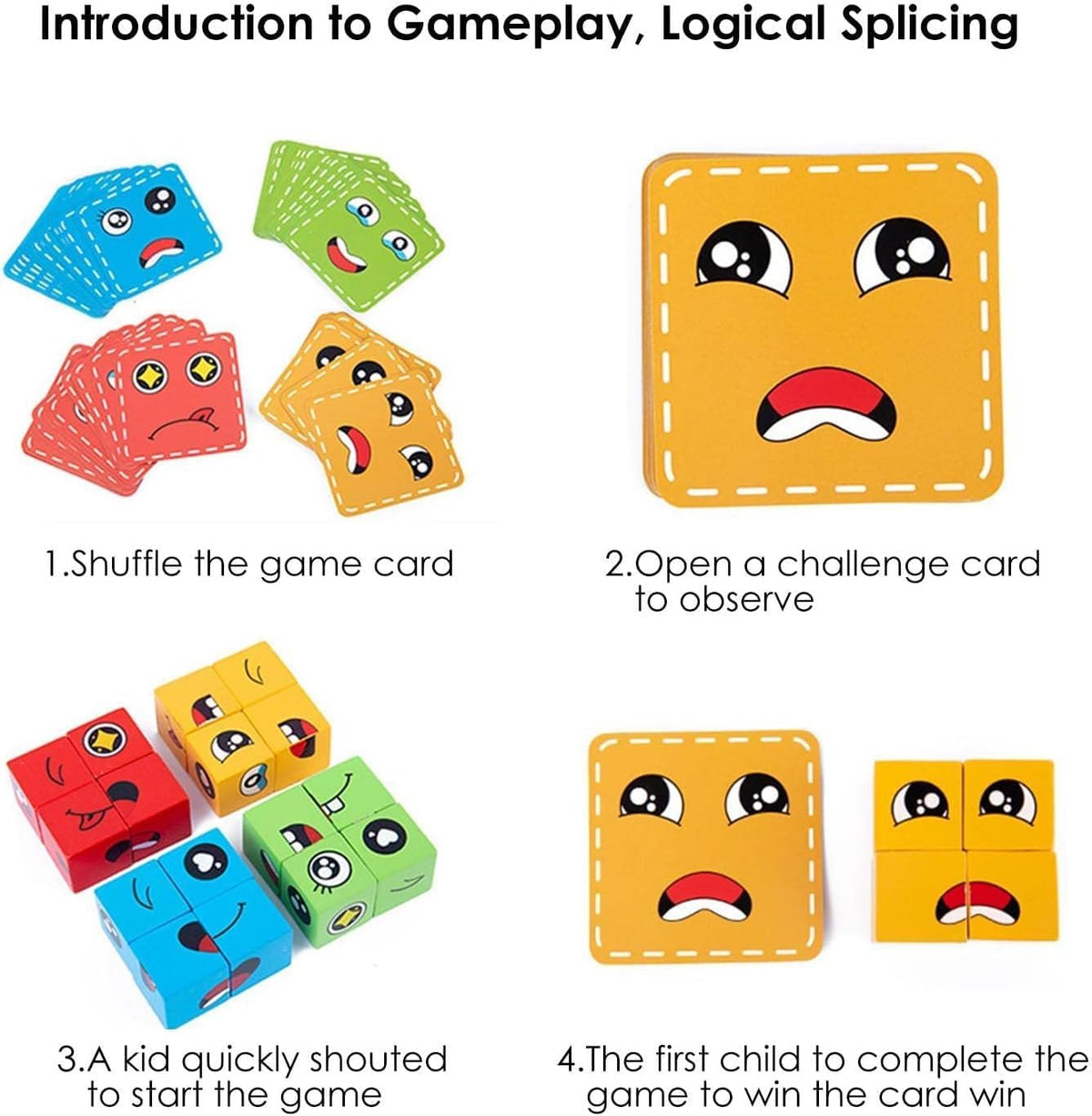 Umadiya® Face Changing Cube Building Blocks Puzzle, Wooden Face Expression Toy, Educational Face Matching Family Boar...