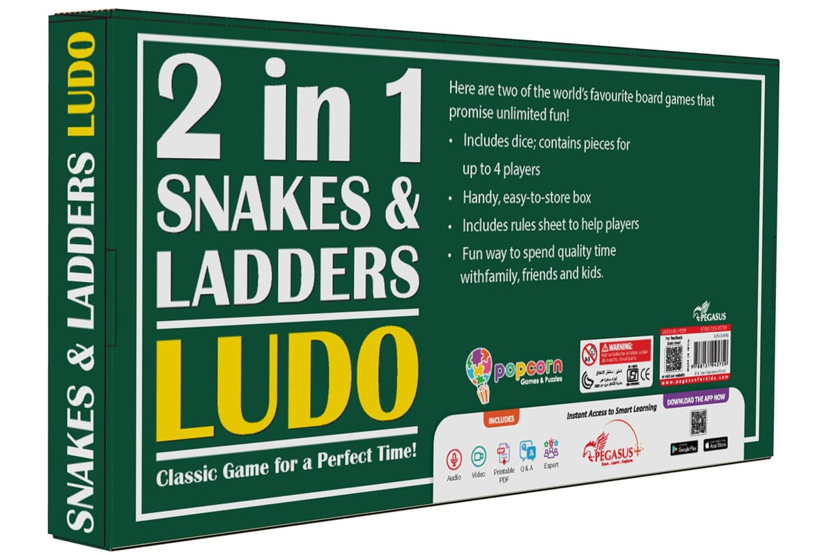Popcorn Games & Puzzles 2-in-1 Ludo and Snakes & Ladders Board Game for Kids, Adults & Family | Travel-Friendly Class...