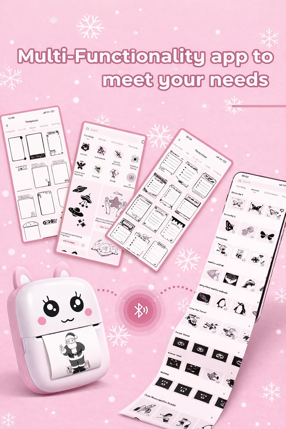 Brand Conquer Mini Bluetooth Thermal Printer for Kids | Cute Kitty Design | Portable & Rechargeable | Ink-Free Printi...