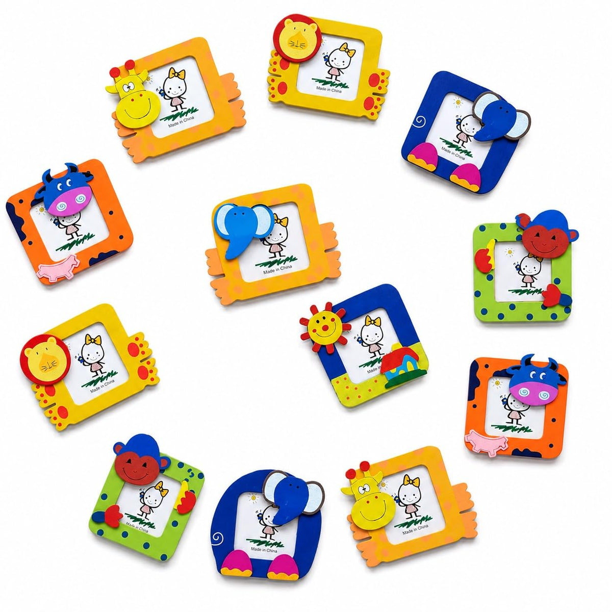Crackles Beautiful Wood Cute Cartoon Photo Frames For Children Birthday Party Return Gift (Pack Of 12 )