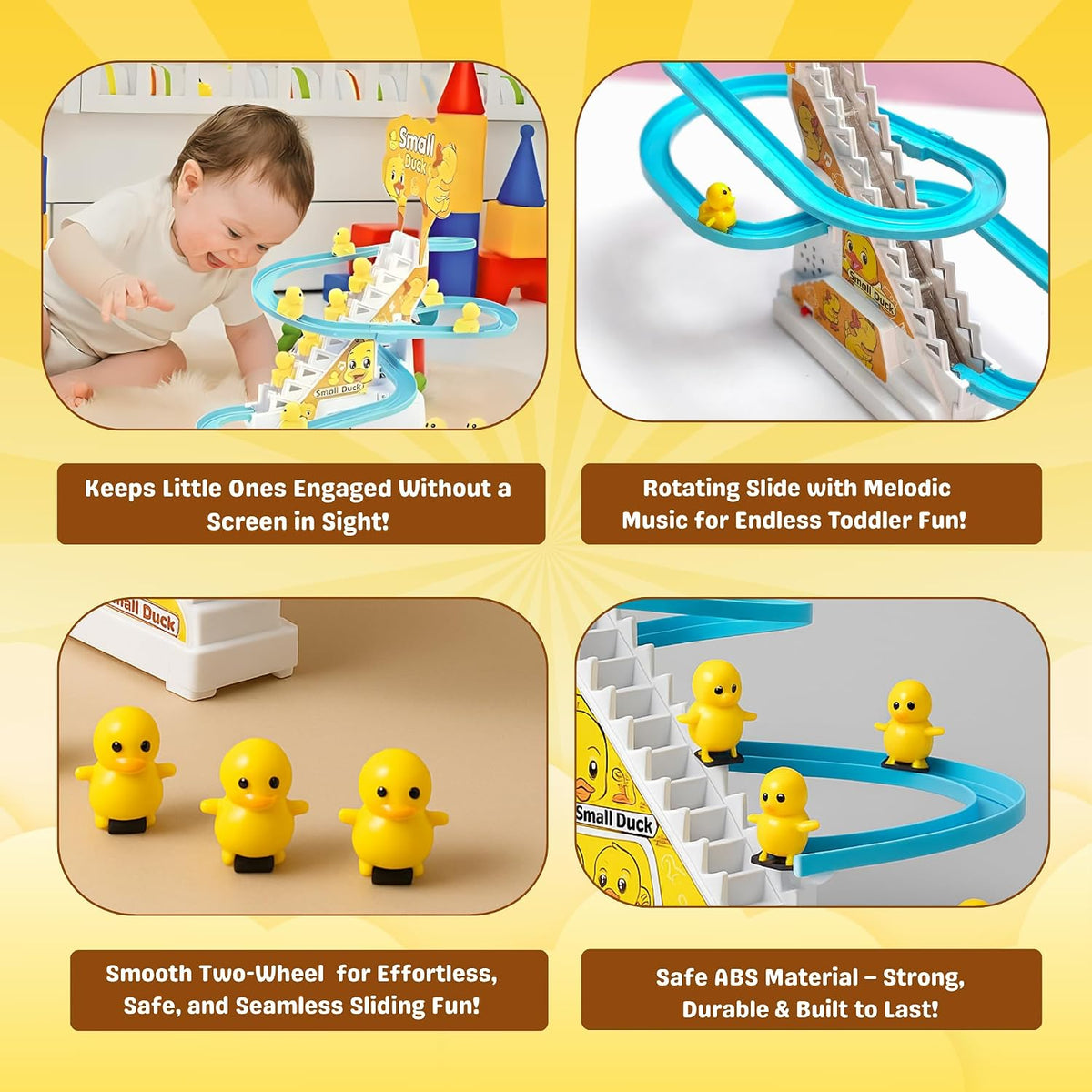 Small Duck Climbing Toy for Kids | Automatic Duck Staircase Slide Track with Music & Lights | Motorized Racing Track ...