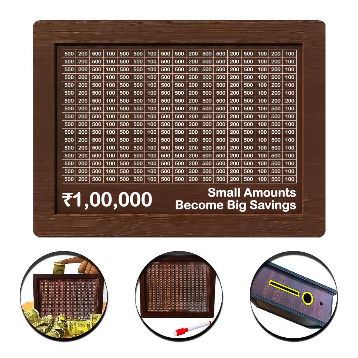 Aarambh Wooden Piggy Bank 1,00,000 Savings Challenge Box Gullak