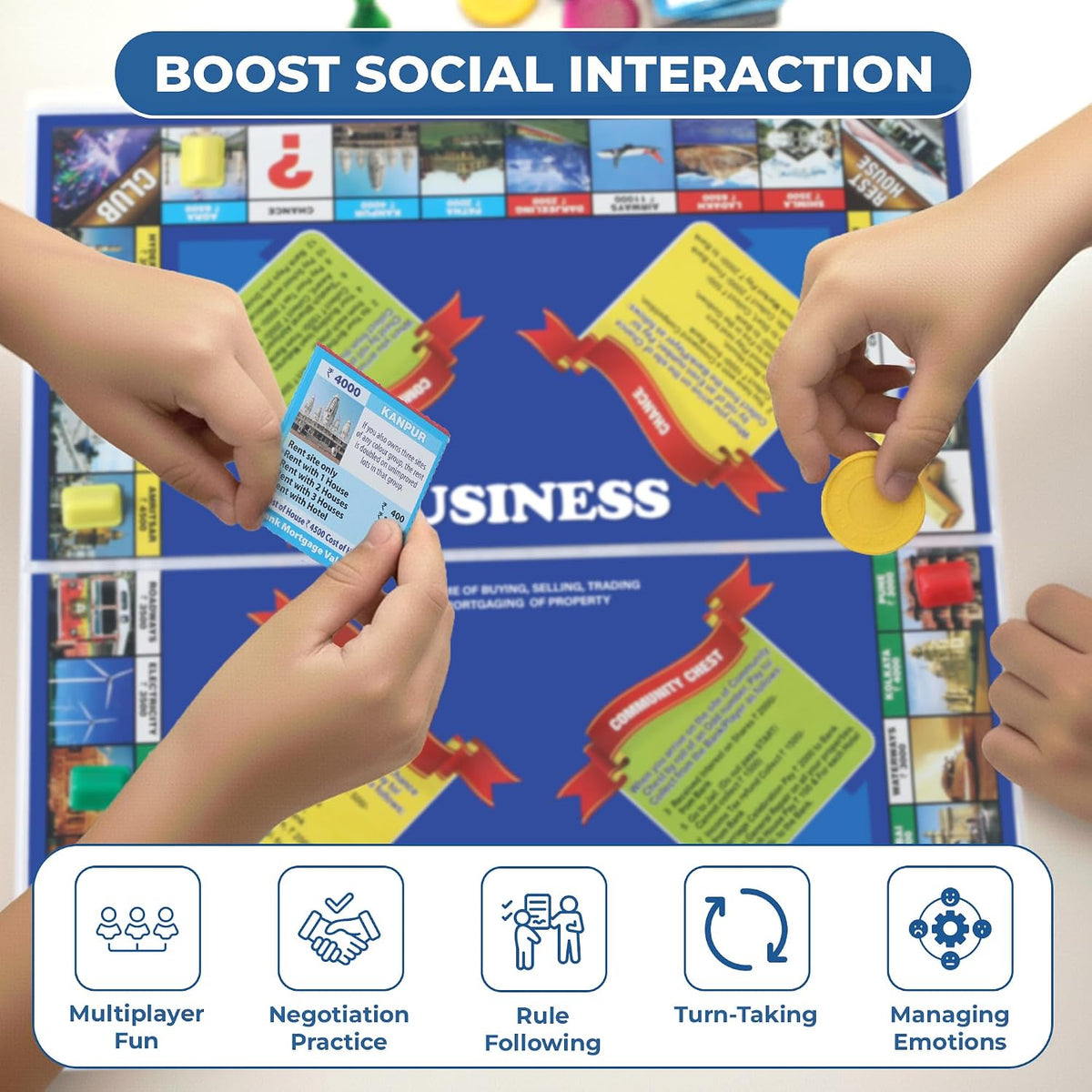 Ratna's Business Junior Coins 5 in 1 Board Game Set of Business, Snake and Ladders, Ludo, Car Rally, and Cricket Game...