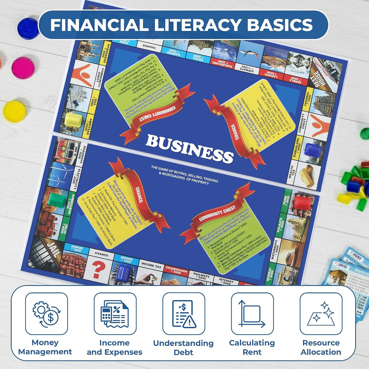 Ratna's Business Junior Coins 5 in 1 Board Game Set of Business, Snake and Ladders, Ludo, Car Rally, and Cricket Game...