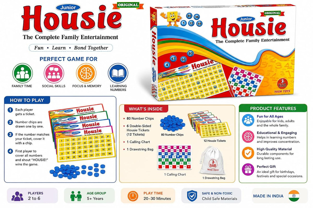 Toys Junior Housie The Complete Family Entertainment Board Game – Educational Number Recognition & Concentration Game...