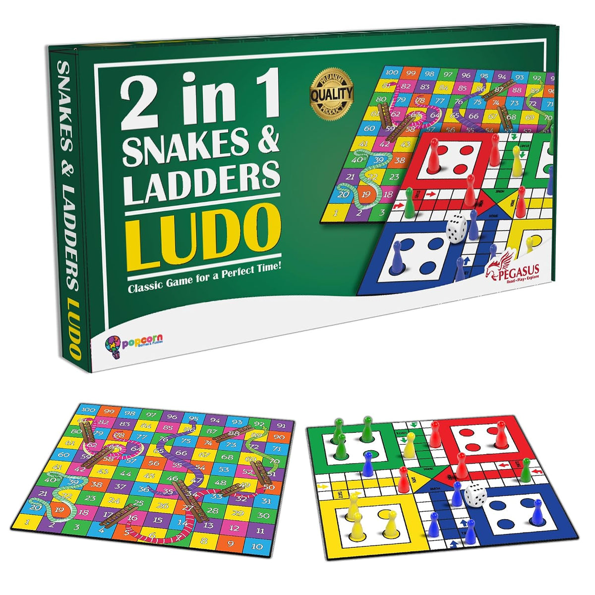 Popcorn Games & Puzzles 2-in-1 Ludo and Snakes & Ladders Board Game for Kids, Adults & Family | Travel-Friendly Class...