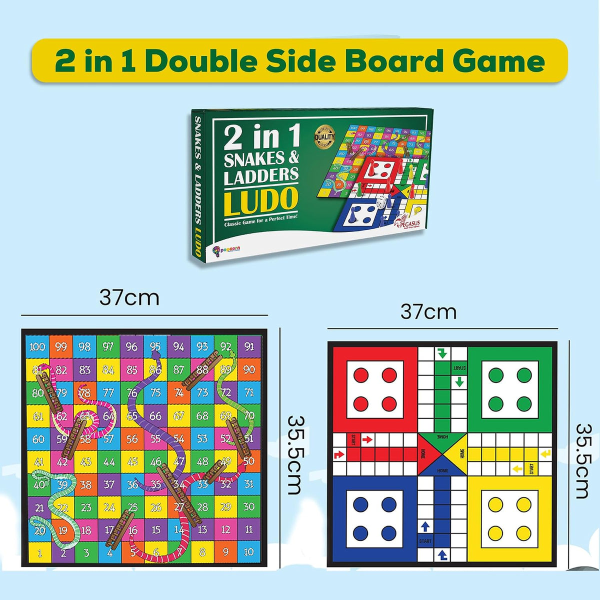 Popcorn Games & Puzzles 2-in-1 Ludo and Snakes & Ladders Board Game for Kids, Adults & Family | Travel-Friendly Class...