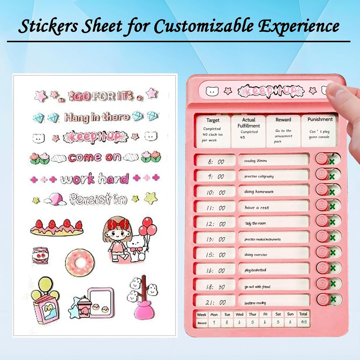 WISHKEY Habit Tracker Daily Planner For Kids And Adult Chore Chart Plastic Checklist Board 7 Detachable Cardstock to ...