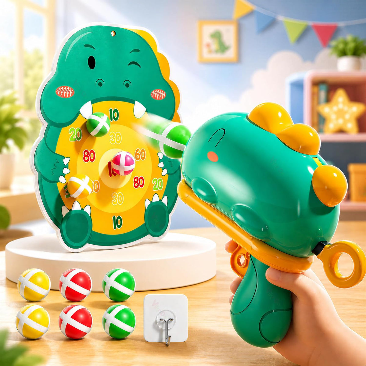VikriDA Dinosaur Target Shooting Game for Kids | Indoor & Outdoor Toss Game with Target Board & 6 Sticky Balls | Educ...