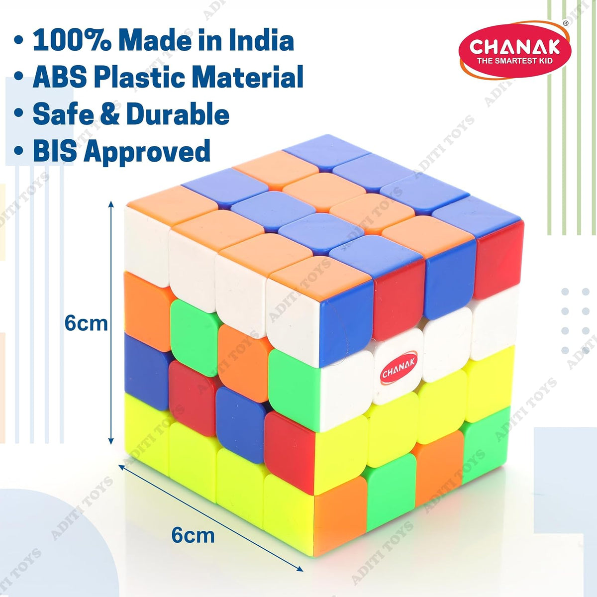 Chanak 4x4 Cube, High Speed Stickerless Cube Puzzle for Kids, Brainstorming Cube for Kids Above 6 Years, BIS Approved.