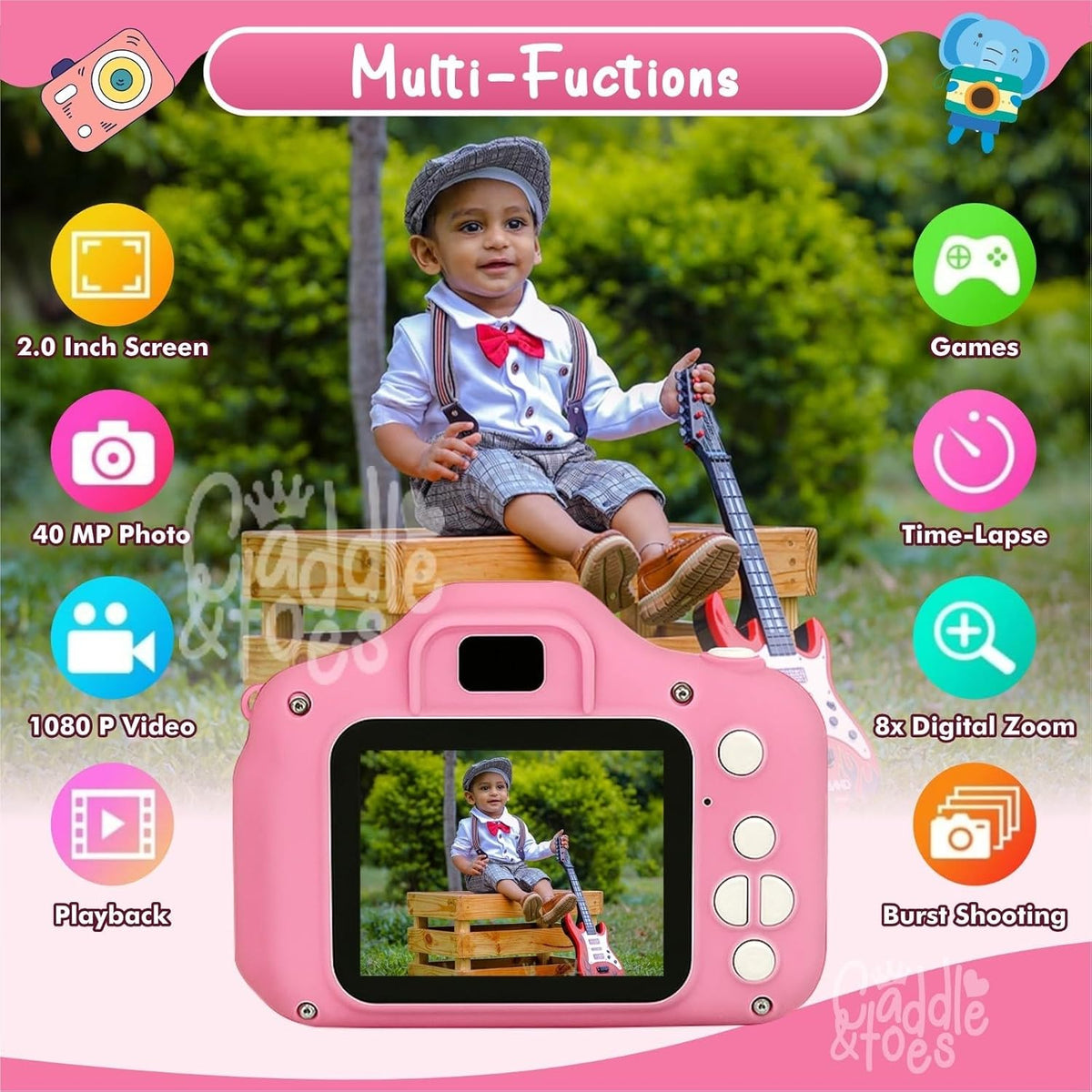 CADDLE & TOES Kids Digital Camera for Photos & Videos | Mini Camera Toy with 2-Inch Screen & USB Rechargeable | Fun &...