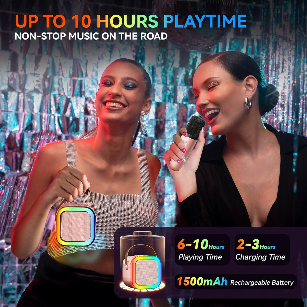 Karaoke Machine, Rechargeable Wireless Mini Portable Bluetooth Karaoke Machine | Bluetooth Speaker with Microphone & LED Lights - Kids Music Singing Toys for Girl Boy Birthday Gift Ideas