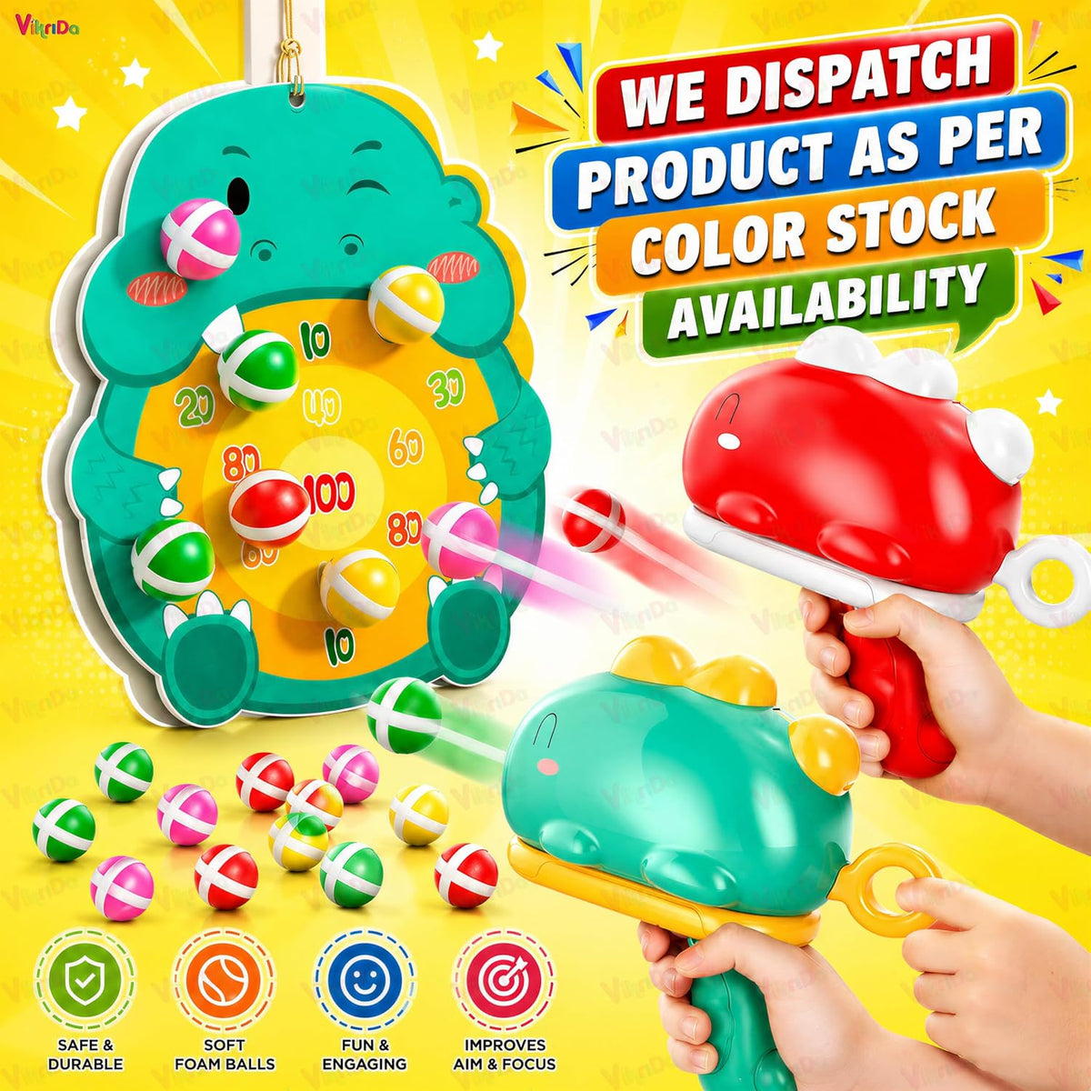 VikriDA Dinosaur Target Shooting Game for Kids | Indoor & Outdoor Toss Game with Target Board & 6 Sticky Balls | Educ...