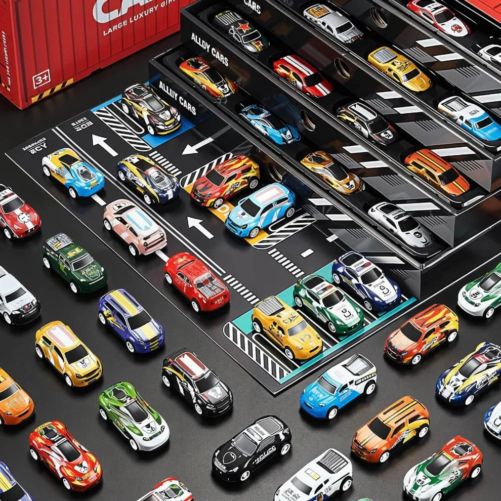 48pc Pull-Back Mini Racing Cars with Container