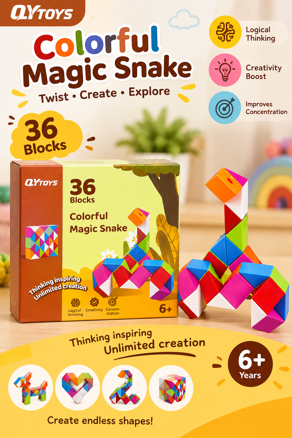 Cubelelo Magic Snake Rainbow Puzzle Cube (24 Wedges) | Twist and Turn Shape Creation Fun Game for Kids Boys Girls and...