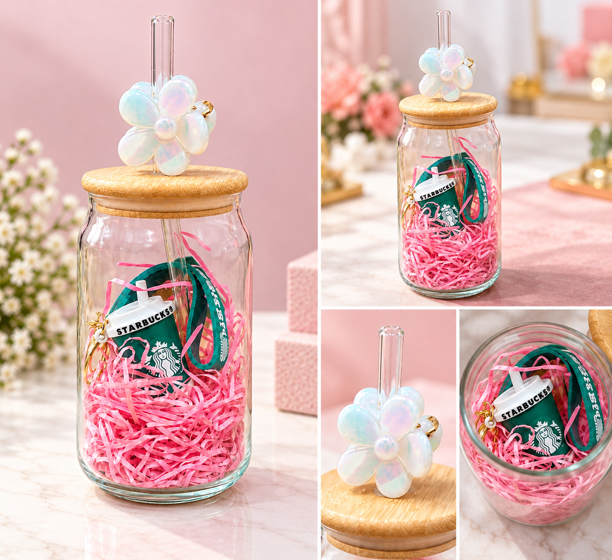 Glass sipper with wooden lid gift Combo