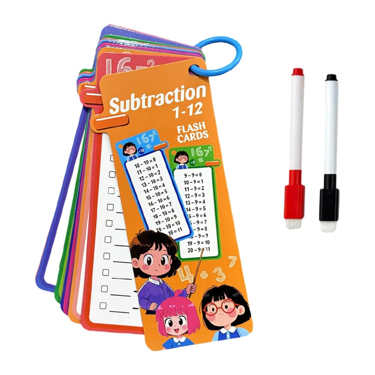 Subtraction 1-12 Table Math Flash Cards