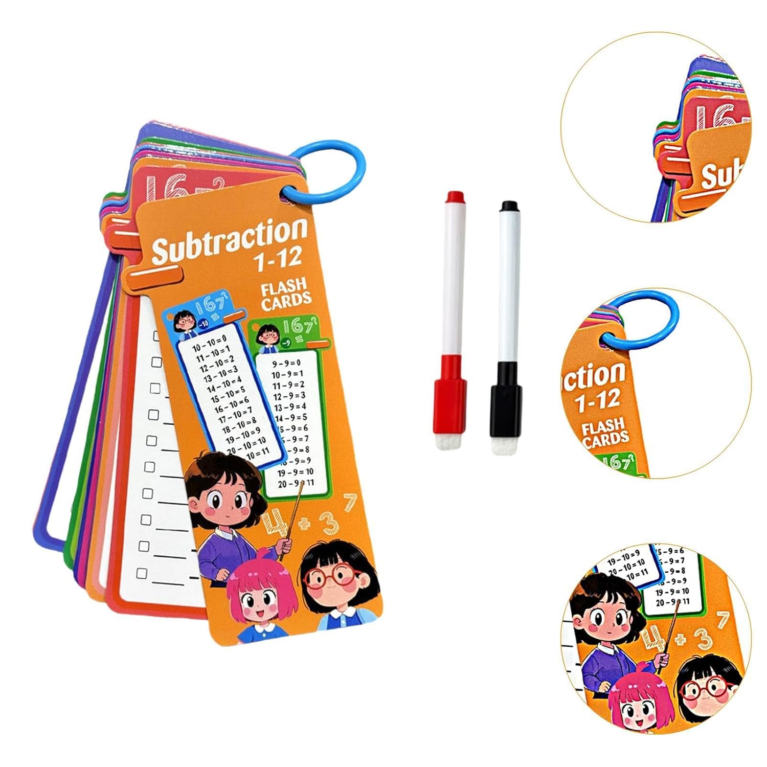 Subtraction 1-12 Table Math Flash Cards