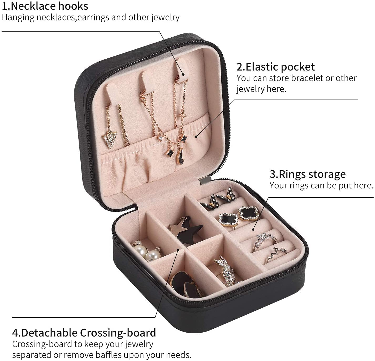 Leather Zipper Portable Jewel Box (1pc)