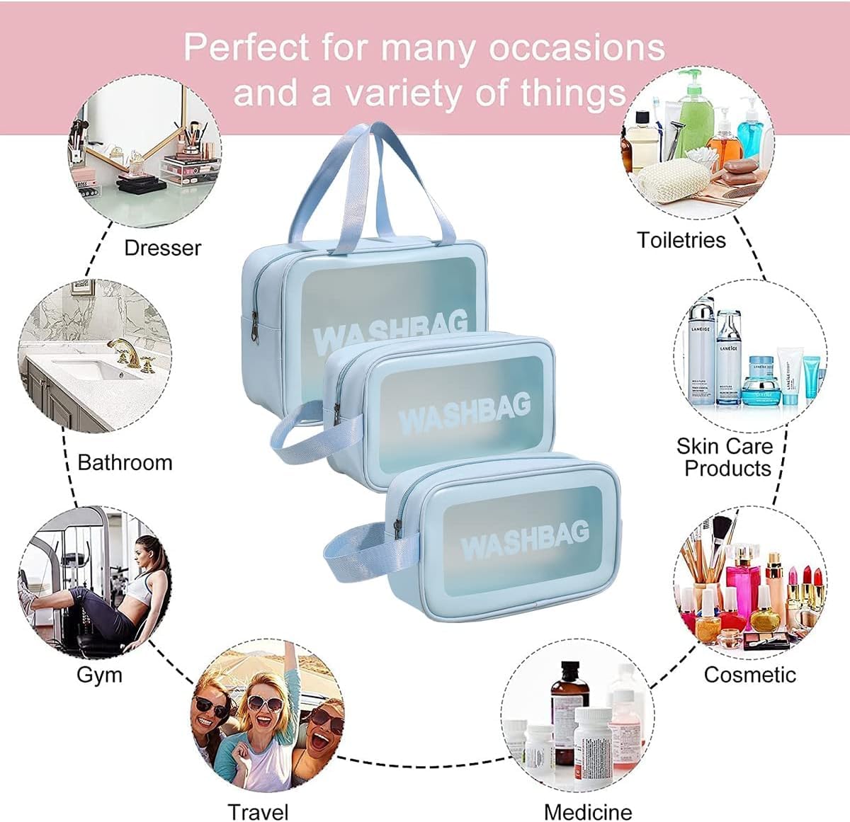 Transparent Travel Wash Bag (3PCS)