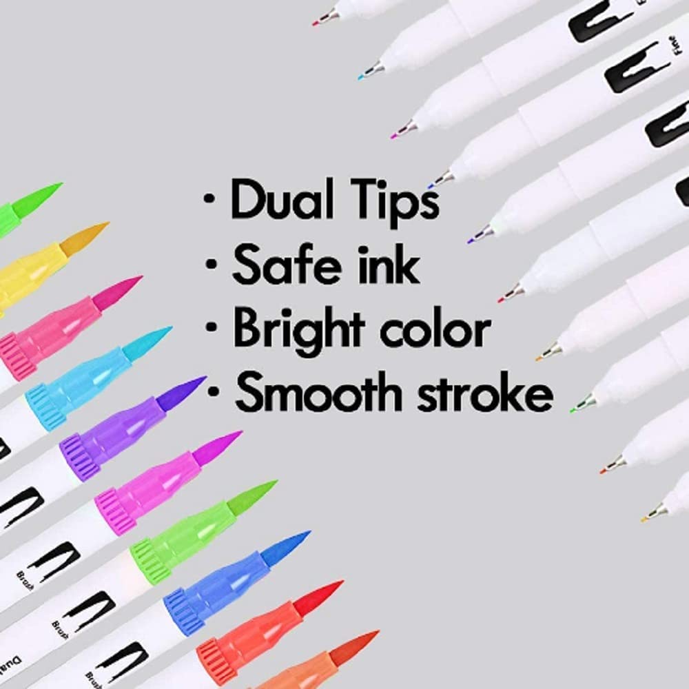 24 Colours Dual Tip Brush Marker Pens