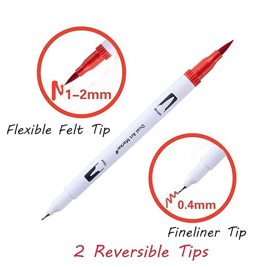 24 Colours Dual Tip Brush Marker Pens