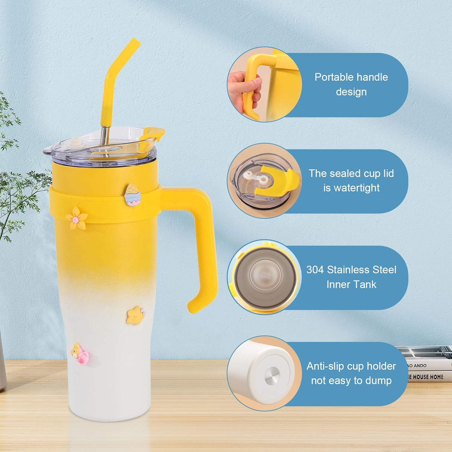 Dual Colour Stainless Steel tumbler Bottle with Charms -1200ml (1pc)